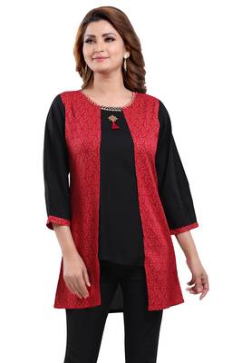 Red printed rayon short-kurtis 5