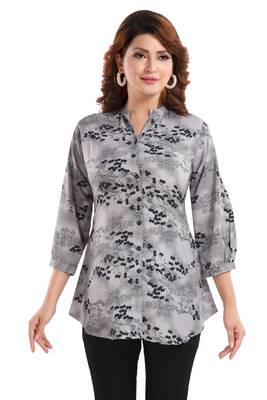 Grey printed crepe short-kurtis 1