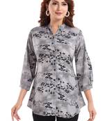 Grey printed crepe short-kurtis