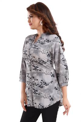 Grey printed crepe short-kurtis 3