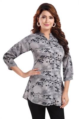 Grey printed crepe short-kurtis 4