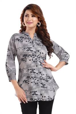 Grey printed crepe short-kurtis 5