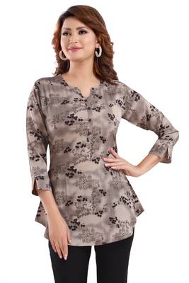 Brown printed crepe short-kurtis 1