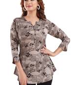 Brown printed crepe short-kurtis