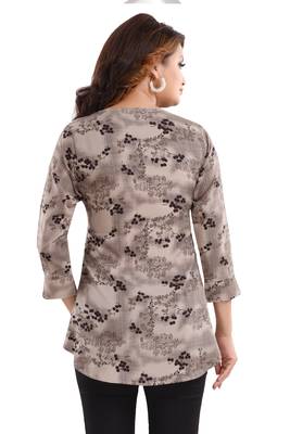 Brown printed crepe short-kurtis 2