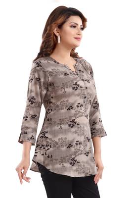 Brown printed crepe short-kurtis 3