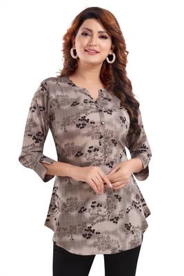 Brown printed crepe short-kurtis 4