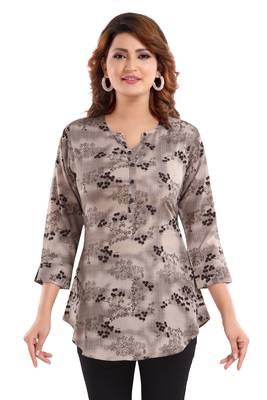Brown printed crepe short-kurtis 5