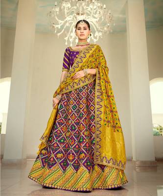 Purple Embridered Silk Semi Stiched Lehenga 1