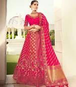 Rani Pink Embroidered  Silk Semi Stiched Lehenga