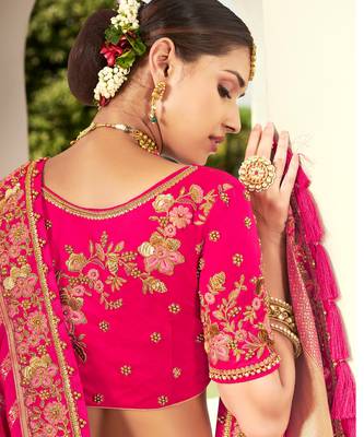 Rani Pink Embroidered  Silk Semi Stiched Lehenga 2