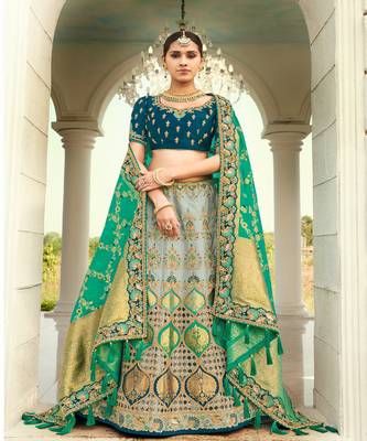 Multi Colour Embroidered Silk Semi Stiched Lehenga 1