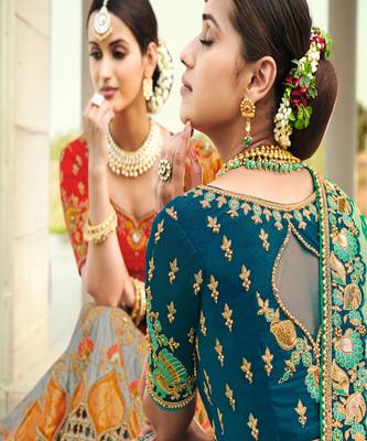 Multi Colour Embroidered Silk Semi Stiched Lehenga 2