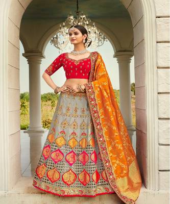 Multi Colour  Heavy Embroidered Designer Lehenga  1