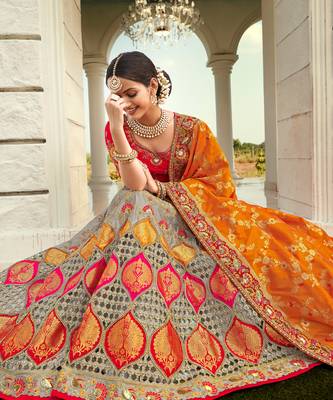 Multi Colour  Heavy Embroidered Designer Lehenga  2