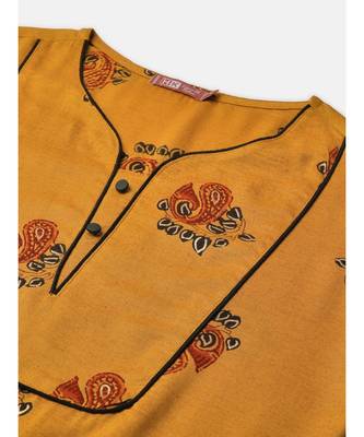 Women Mustard & Black Ethnic Printed Straight Kurta 2