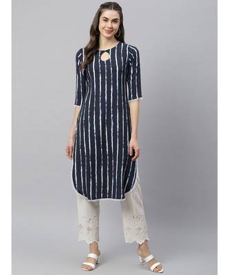 Navy Blue Printed Stripe Kurta 1