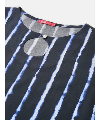 Navy Blue Printed Stripe Kurta 2