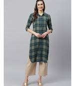Women Long Green Check shirt style kurta