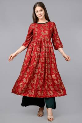 Aurish Etheric Red Flared Designer Kurta 1