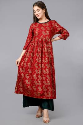 Aurish Etheric Red Flared Designer Kurta 2