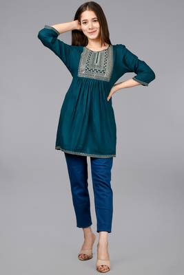 Aurish Bottle Green Short Kurta Tunic 1