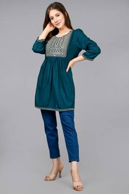 Aurish Bottle Green Short Kurta Tunic 3