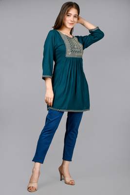 Aurish Bottle Green Short Kurta Tunic 4