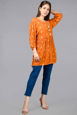 Aurish Yellow Cotton Crepe Tunic Top 1