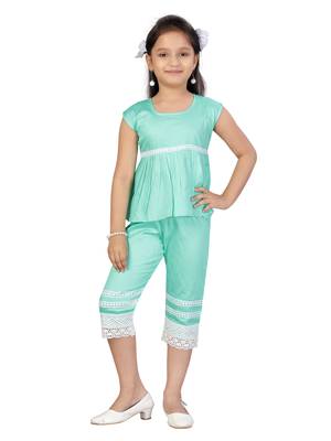 Green plain cotton girls-top-bottom 1