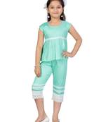 Green plain cotton girls-top-bottom