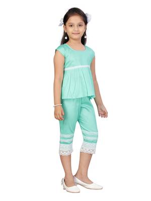 Green plain cotton girls-top-bottom 2
