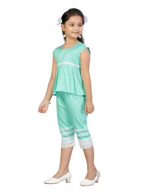 Green plain cotton girls-top-bottom 3