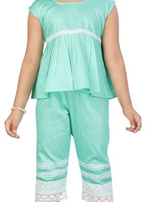Green plain cotton girls-top-bottom 5