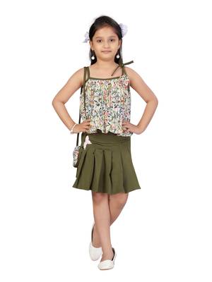 Green plain pure georgette girls-top-bottom 1