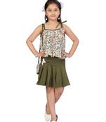 Green plain pure georgette girls-top-bottom