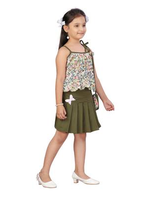 Green plain pure georgette girls-top-bottom 2