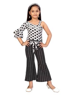 Black plain blended cotton girls-top-bottom 1