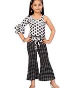 Black plain blended cotton girls-top-bottom