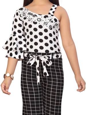 Black plain blended cotton girls-top-bottom 5
