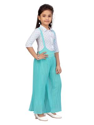 White plain georgette girls-top-bottom 2
