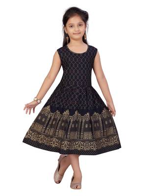 Blue printed cotton kids-frocks 1