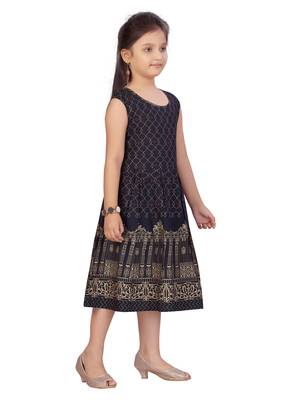 Blue printed cotton kids-frocks 2