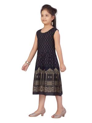 Blue printed cotton kids-frocks 3