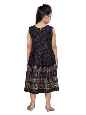 Blue printed cotton kids-frocks 4