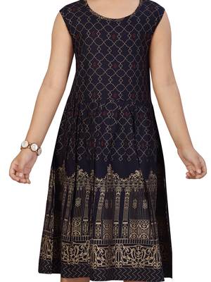 Blue printed cotton kids-frocks 5