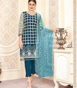 Teal-blue embroidered net salwar