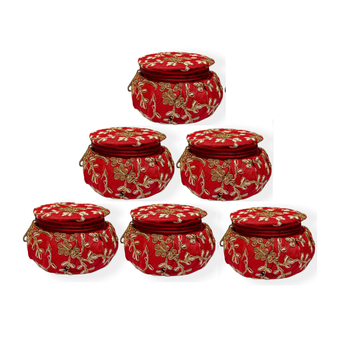 Shoptory India Embroidered Decorative Box for wedding Cum Bangle Box, Shagun Gift Packing Potli Red, Pack of 6 1