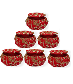 Shoptory India Embroidered Decorative Box for wedding Cum Bangle Box, Shagun Gift Packing Potli Red, Pack of 6