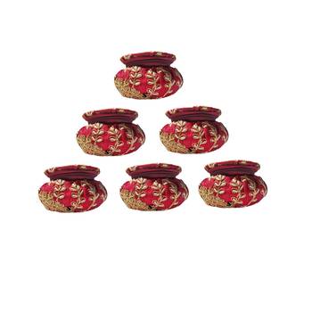 Shoptory India Embroidered Decorative Box for wedding Cum Bangle Box, Shagun Gift Packing Potli Maroon, Pack of 6 1